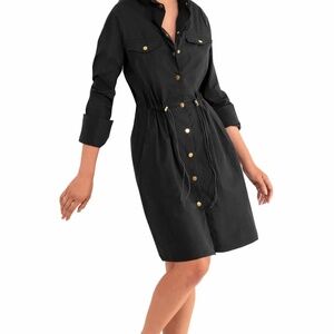 Gretchen Scott Snappy Dress | Black | Adjustable Waist Shirt Dress | Size Medium